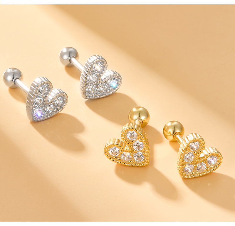 1 Pair Lady Simple Style Heart Shape Plating Inlay Sterling Silver Zircon 18k Gold Plated White Gold Plated Ear Studs display picture 3