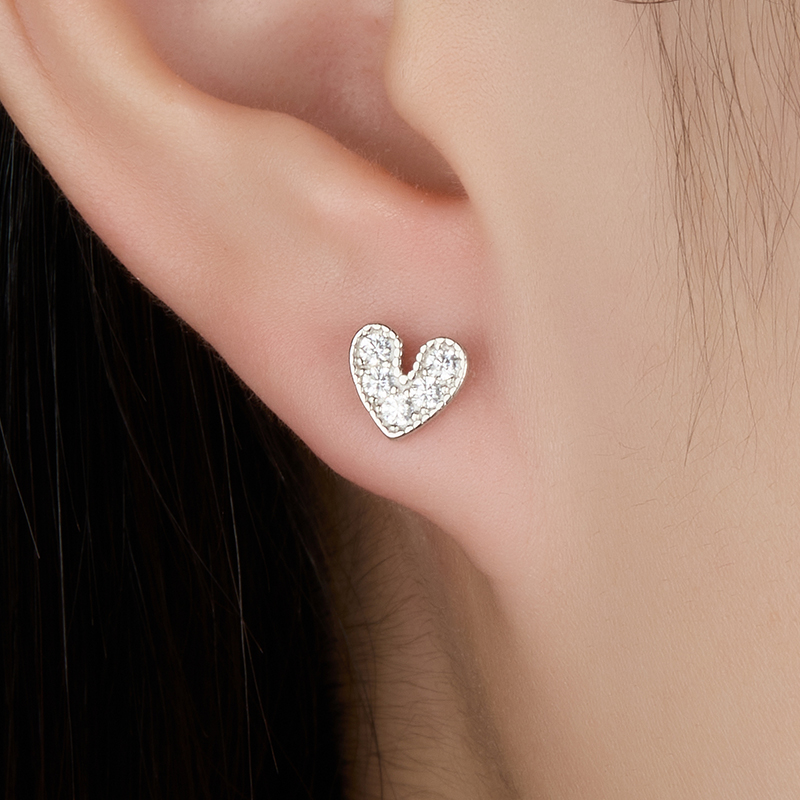 1 Pair Lady Simple Style Heart Shape Plating Inlay Sterling Silver Zircon 18k Gold Plated White Gold Plated Ear Studs display picture 4