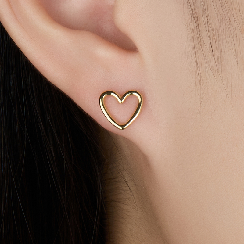 1 Pair Sweet Heart Shape Plating Hollow Out Sterling Silver 18k Gold Plated White Gold Plated Ear Studs display picture 3