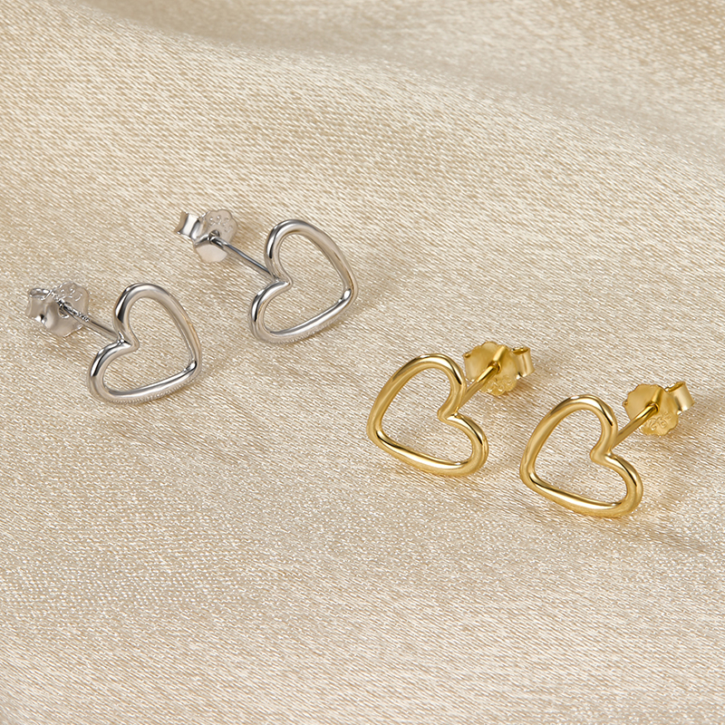 1 Pair Sweet Heart Shape Plating Hollow Out Sterling Silver 18k Gold Plated White Gold Plated Ear Studs display picture 2