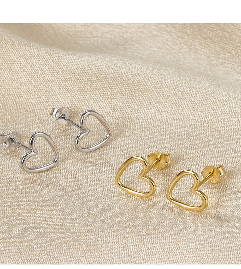 1 Pair Sweet Heart Shape Plating Hollow Out Sterling Silver 18k Gold Plated White Gold Plated Ear Studs display picture 4