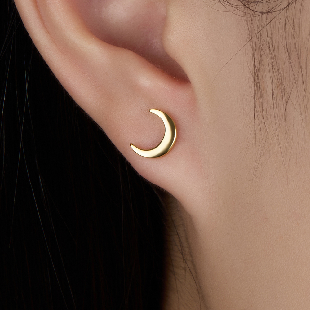 1 Pair Simple Style Moon Plating Sterling Silver 18k Gold Plated White Gold Plated Ear Studs display picture 2