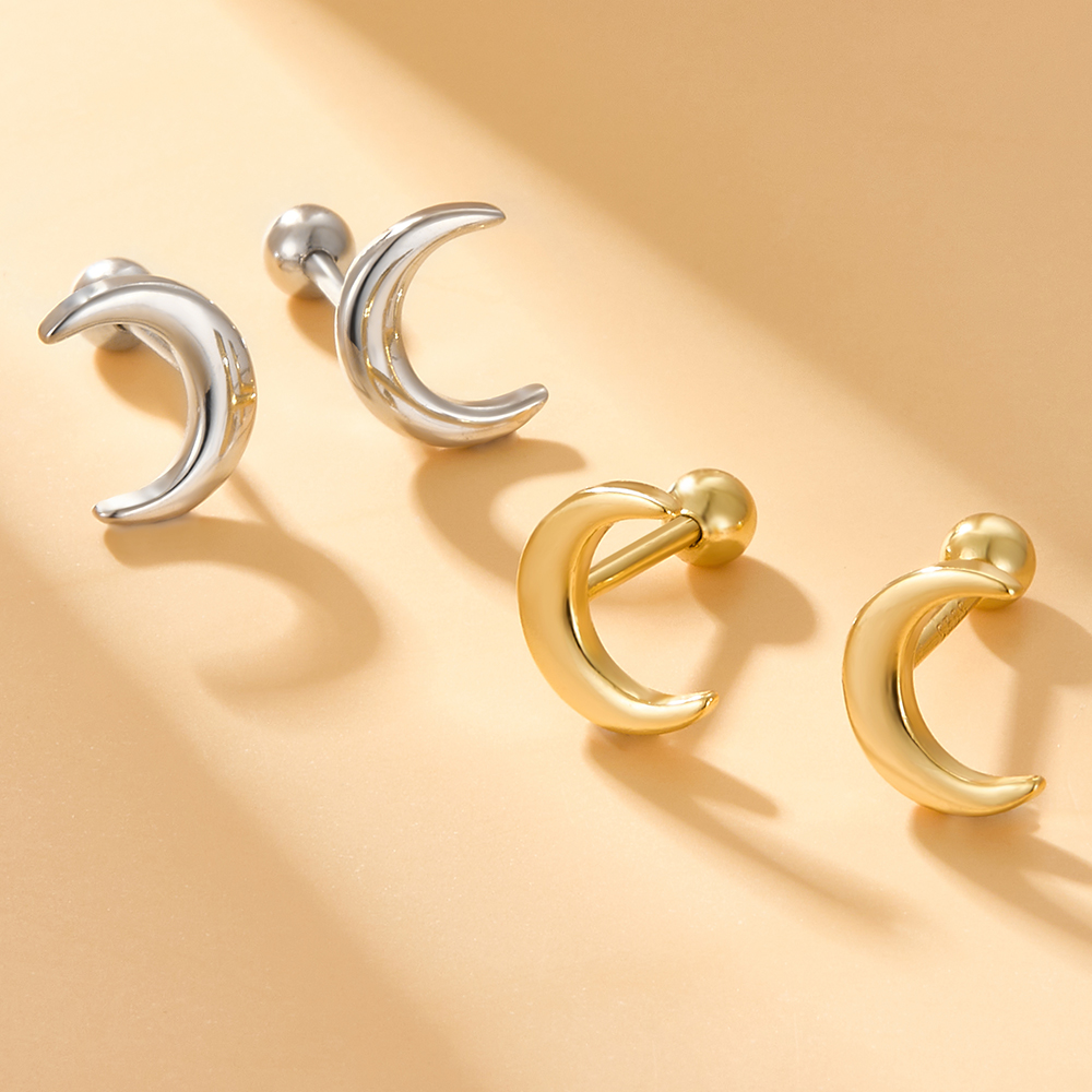 1 Pair Simple Style Moon Plating Sterling Silver 18k Gold Plated White Gold Plated Ear Studs display picture 6