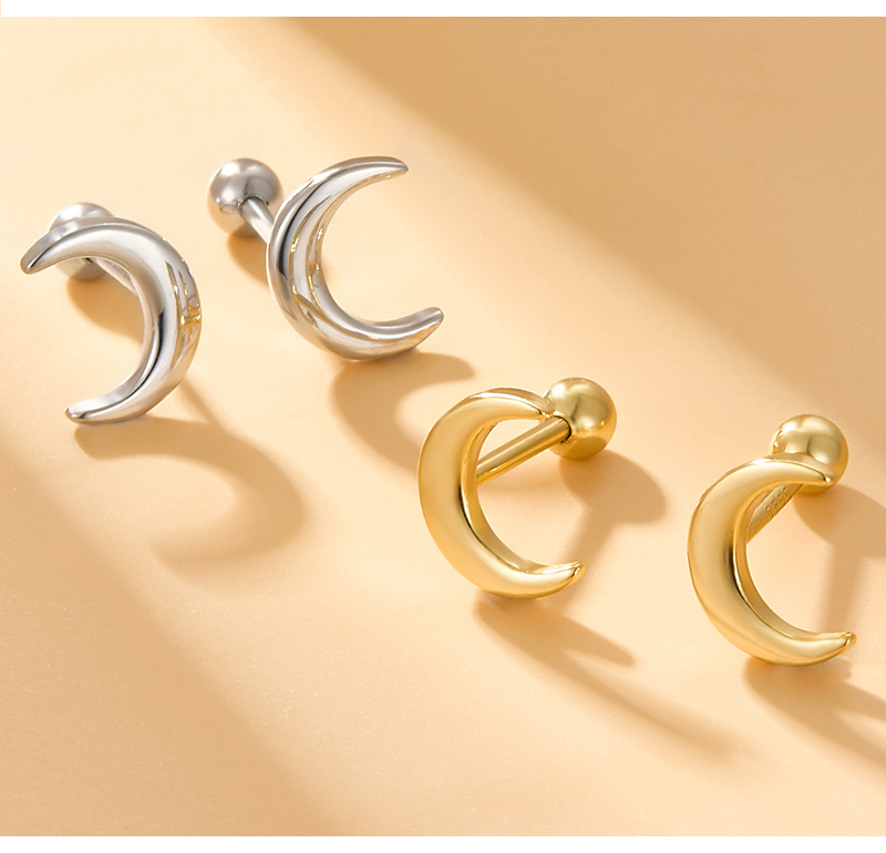 1 Pair Elegant Cute Moon Plating Sterling Silver 18k Gold Plated White Gold Plated Ear Studs display picture 2