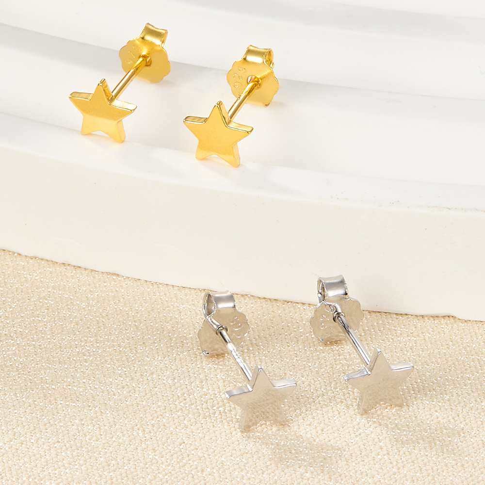 1 Pair Cute Commute Star Moon Heart Shape Plating Sterling Silver 18k Gold Plated White Gold Plated Ear Studs display picture 2