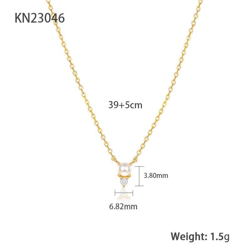 Elegant Glam Round Sterling Silver Plating Inlay Artificial Pearls Zircon 18k Gold Plated Necklace display picture 1