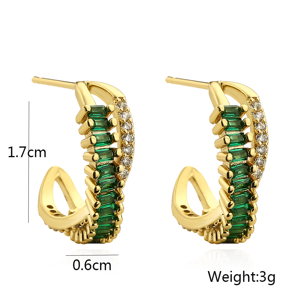 1 Pair Modern Style C Shape Plating Inlay Copper Zircon 18k Gold Plated Ear Studs display picture 1