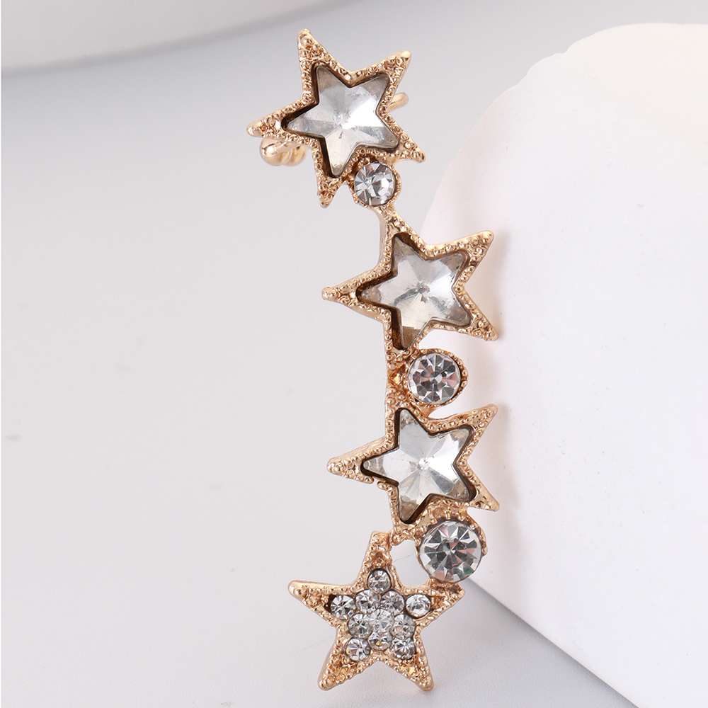 Estilo Coreano Pentagrama Aleación Embutido Diamantes De Imitación Mujeres Pinzas Para Las Orejas display picture 3