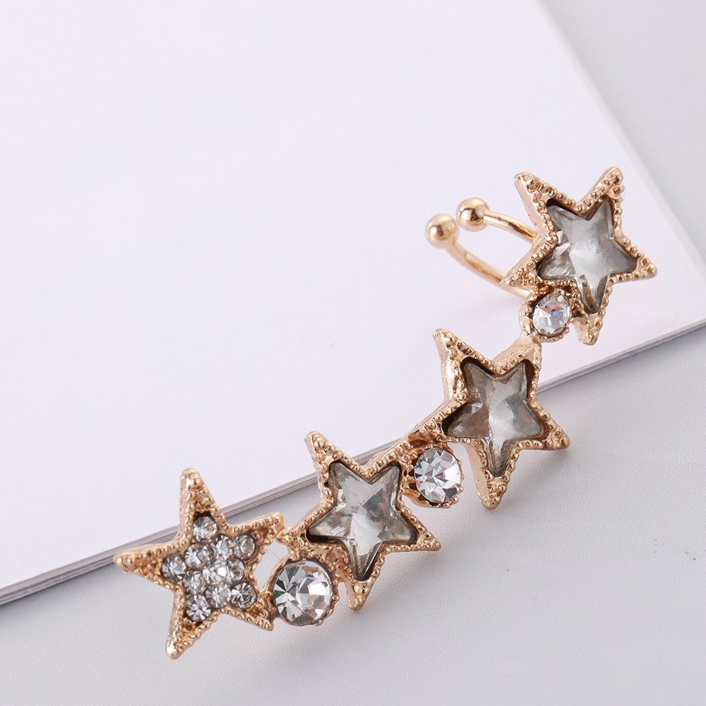 Estilo Coreano Pentagrama Aleación Embutido Diamantes De Imitación Mujeres Pinzas Para Las Orejas display picture 5