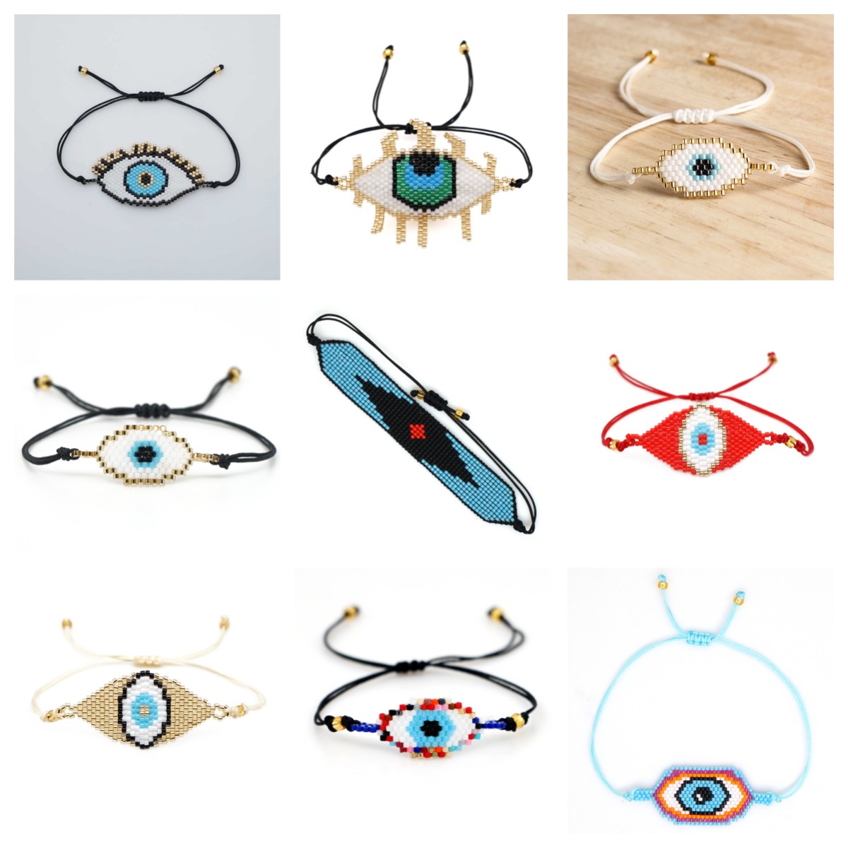 Bohemian Devil's Eye Glass Rope Knitting Unisex Bracelets display picture 1