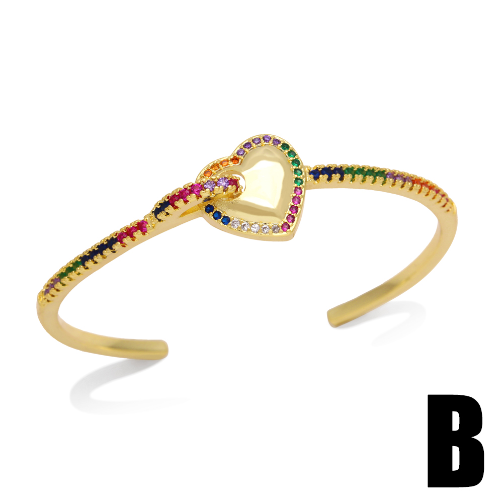 Hip-hop Cool Style Animal Heart Shape Snake Copper Plating Inlay Zircon 18k Gold Plated Bangle display picture 4
