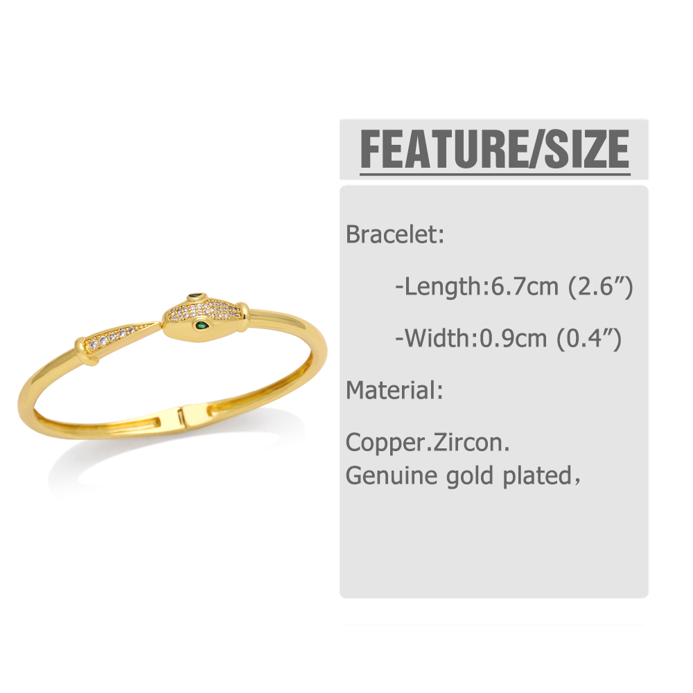 Hip-hop Cool Style Animal Heart Shape Snake Copper Plating Inlay Zircon 18k Gold Plated Bangle display picture 1