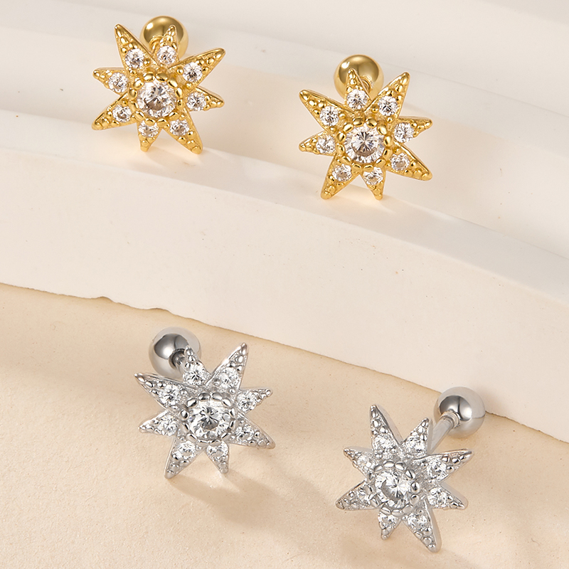 1 Pair Simple Style Star Plating Inlay Sterling Silver Zircon 18k Gold Plated White Gold Plated Ear Studs display picture 1