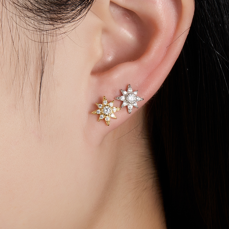 1 Pair Simple Style Star Plating Inlay Sterling Silver Zircon 18k Gold Plated White Gold Plated Ear Studs display picture 6