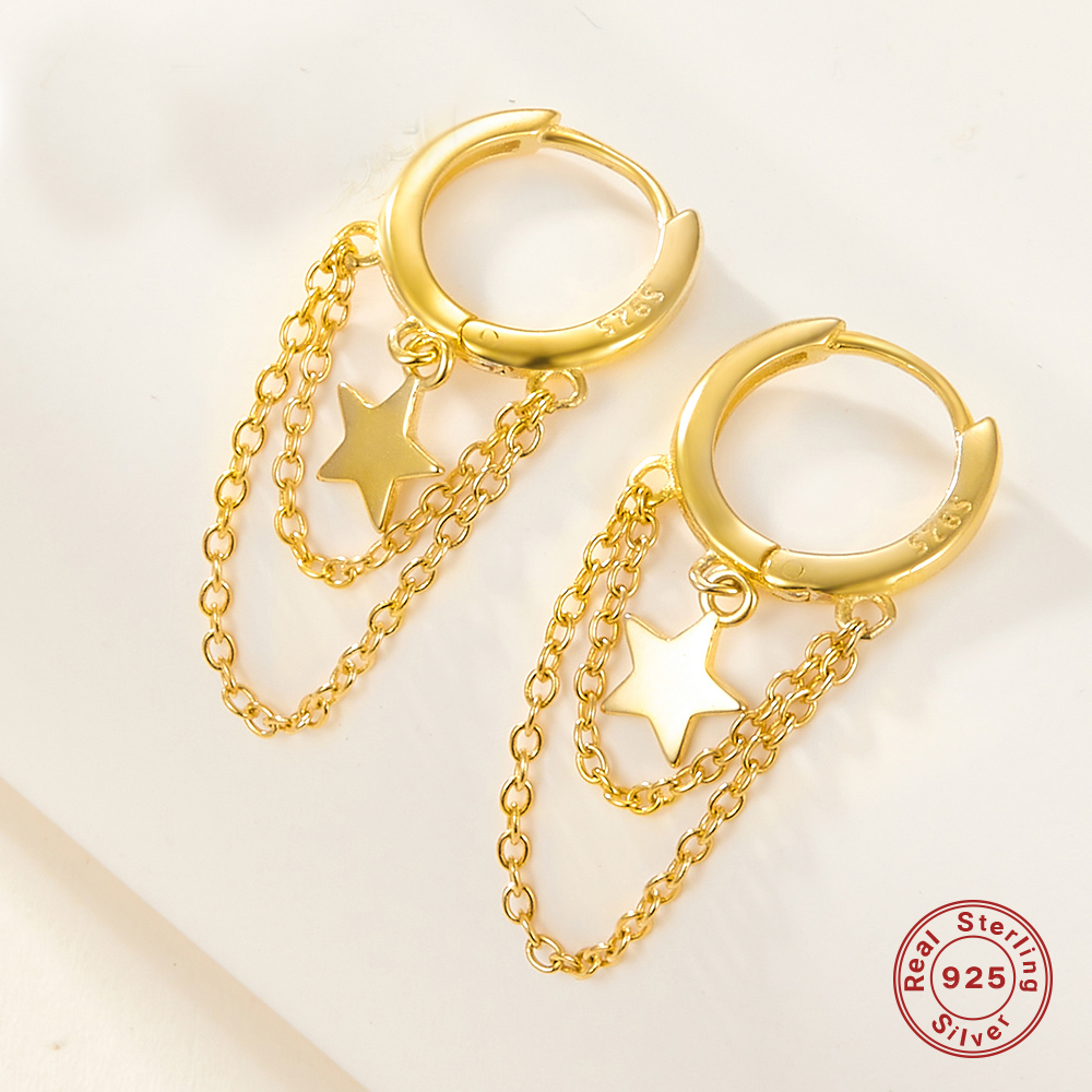 1 Pair Elegant Basic Lady Star Plating Sterling Silver 18k Gold Plated White Gold Plated Drop Earrings display picture 1