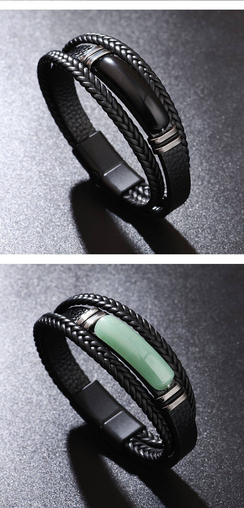 Punk Style Moderne Style Britannique Géométrique Faux Cuir Incruster Agate Hommes Bracelets display picture 3