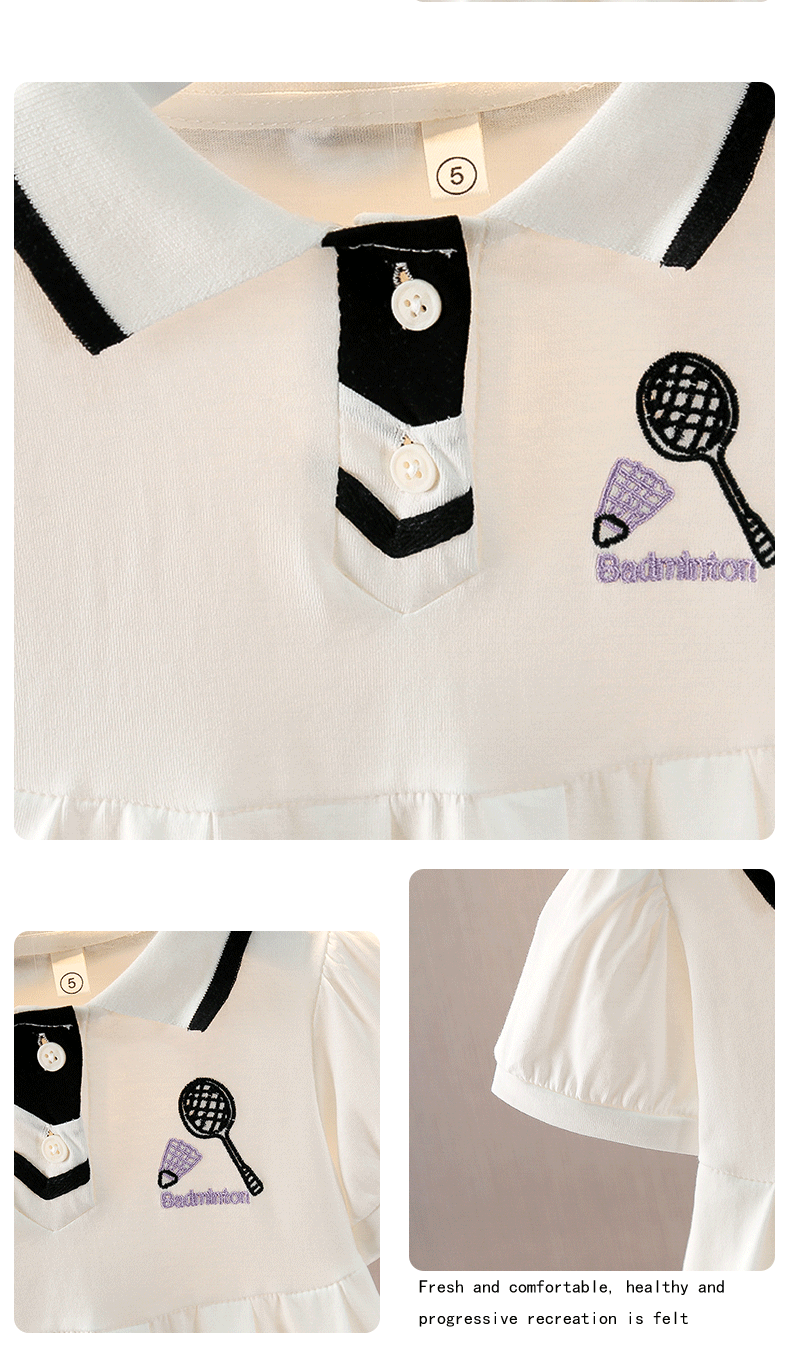 Casual Princess Racket Badminton Cotton Girls Dresses display picture 8