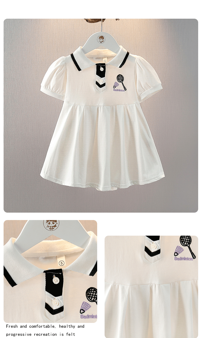 Casual Princess Racket Badminton Cotton Girls Dresses display picture 7