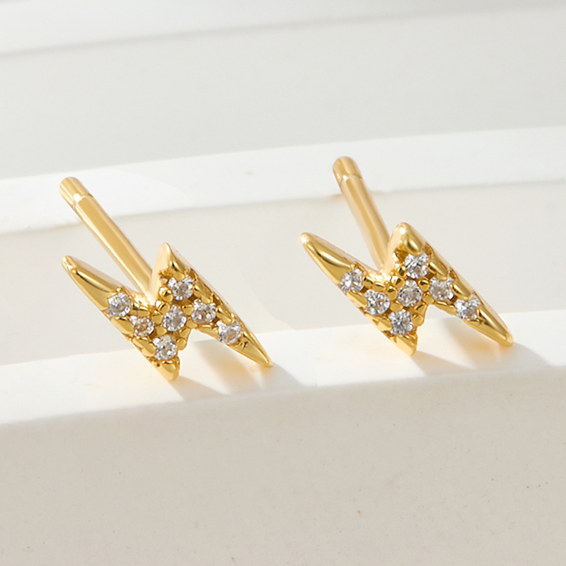 1 Pair Elegant Basic Lightning Plating Inlay Sterling Silver Zircon 18k Gold Plated Ear Studs display picture 2