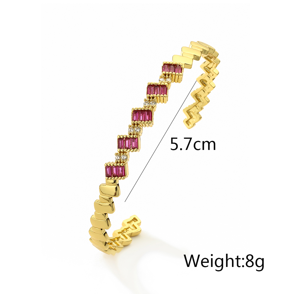 Modern Style Square Copper Plating Inlay Zircon 18k Gold Plated Cuff Bracelets display picture 1