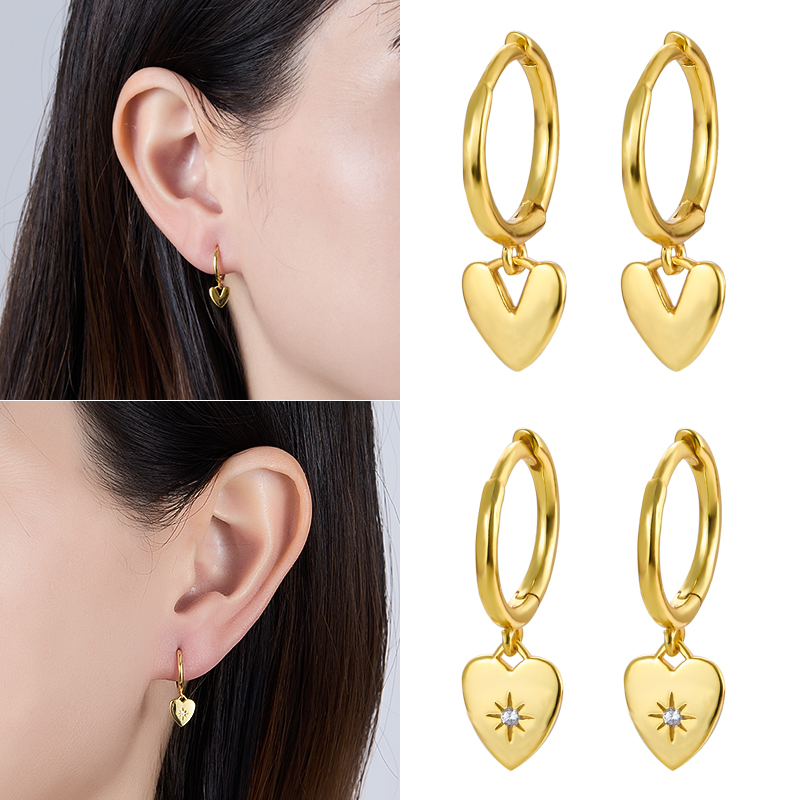 1 Pair Casual Lady Heart Shape Plating Inlay Sterling Silver Zircon 18k Gold Plated White Gold Plated Drop Earrings display picture 1