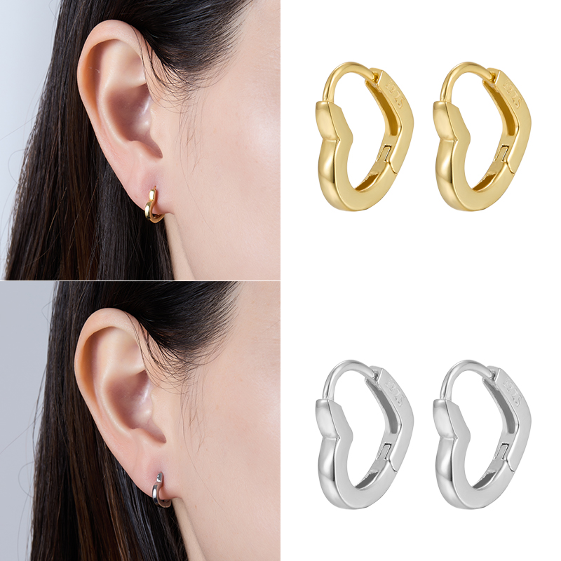 1 Pair Elegant Simple Style Shiny Heart Shape Plating Sterling Silver 18k Gold Plated White Gold Plated Earrings display picture 3