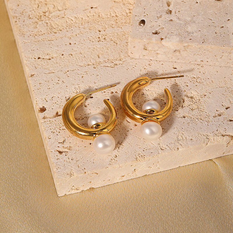 1 Paar Vintage-stil Klassischer Stil Geometrisch Inlay Kupfer Süßwasserperle 18 Karat Vergoldet Ohrringe display picture 7