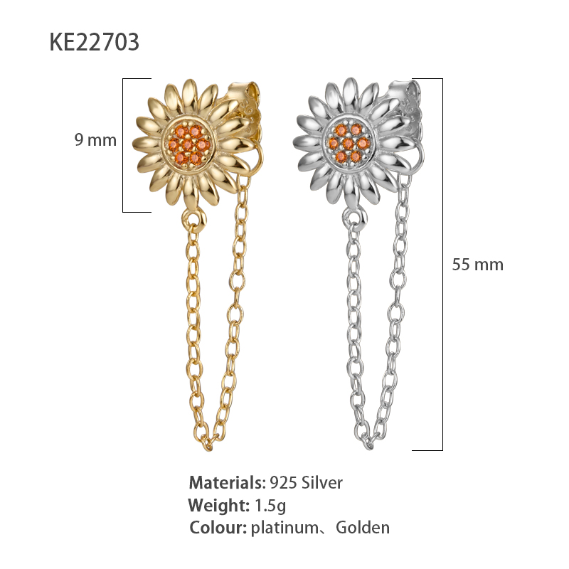 1 Piece Simple Style Classic Style Flower Snake Lightning Plating Inlay Sterling Silver Zircon 18k Gold Plated White Gold Plated Drop Earrings display picture 5