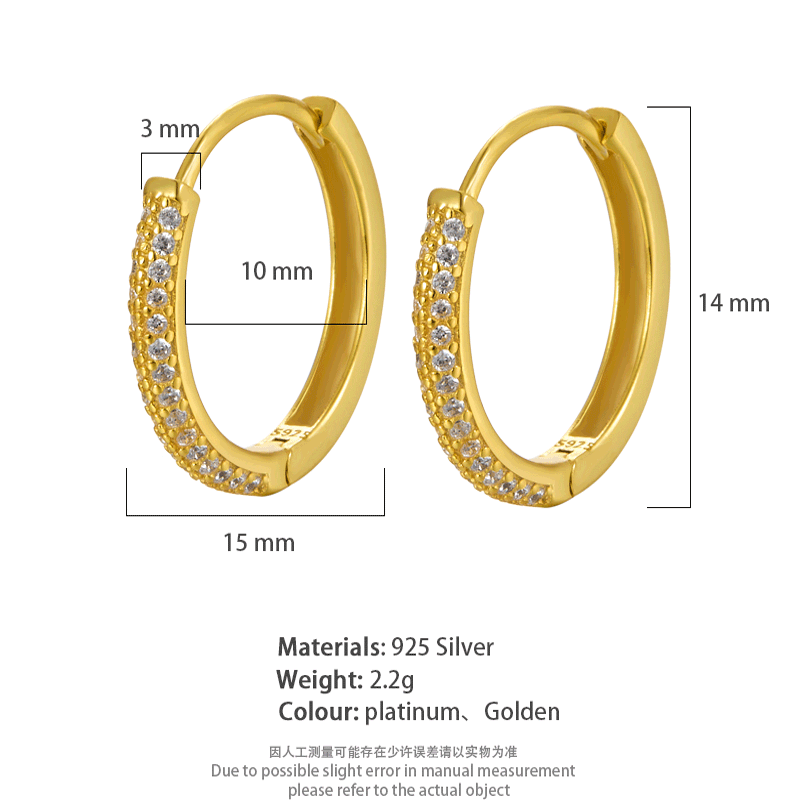 1 Pair Vintage Style Simple Style Circle Plating Inlay Sterling Silver Zircon 18k Gold Plated White Gold Plated Hoop Earrings display picture 3