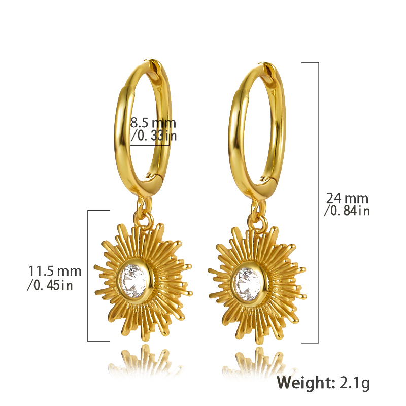 1 Pair Casual Retro Sunflower Plating Inlay Sterling Silver Zircon 18k Gold Plated White Gold Plated Drop Earrings display picture 1