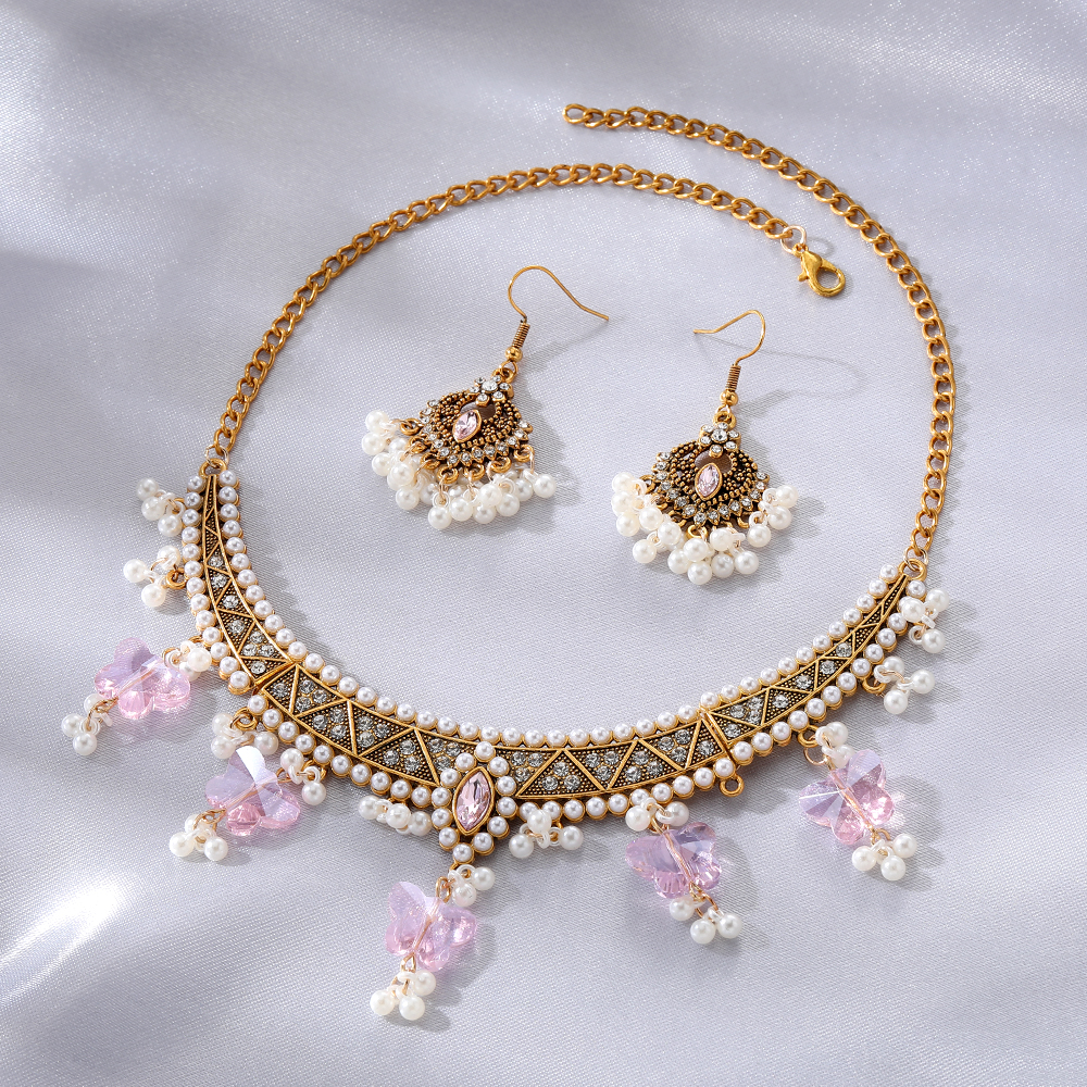 Vintage Style Ethnic Style Round Flower Butterfly Alloy Plating Inlay Zircon Women's Jewelry Set display picture 2