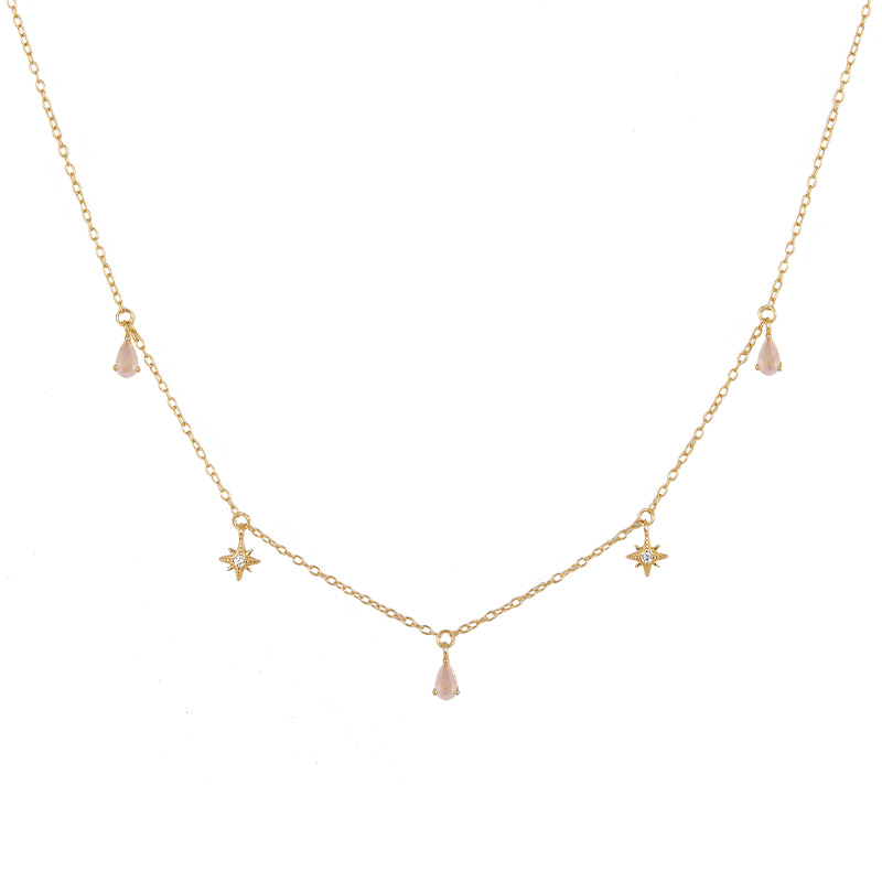 Elegant Star Water Droplets Sterling Silver Inlay Zircon 18k Gold Plated Necklace display picture 2