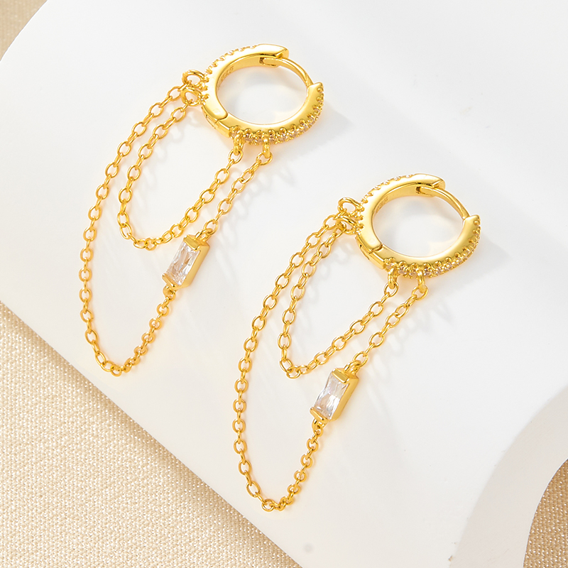 1 Pair Simple Style Commute Solid Color Plating Chain Inlay Sterling Silver Zircon 18k Gold Plated White Gold Plated Earrings display picture 1