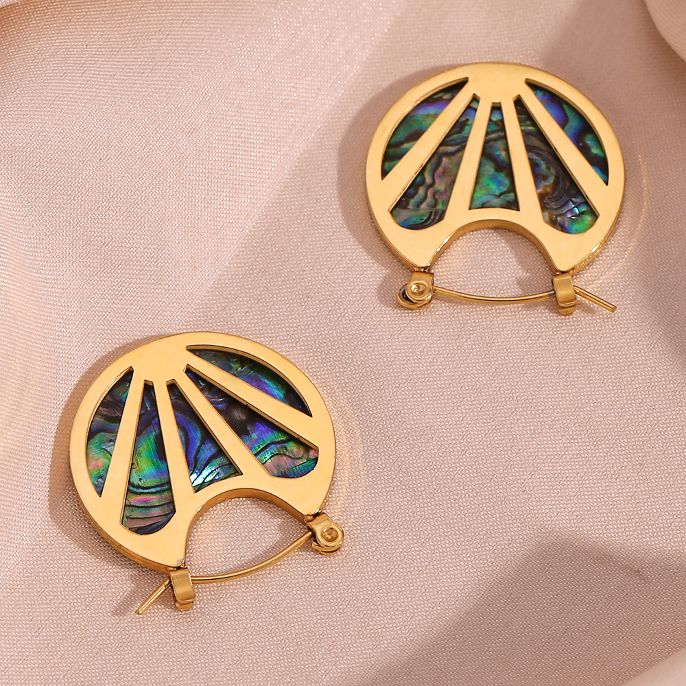 1 Pair Vintage Style Sector Plating Stainless Steel 18k Gold Plated Earrings display picture 6