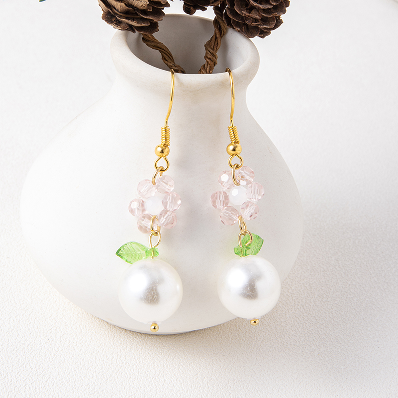 1 Paire Style Japonais Sucré Fleur Perle D'imitation Alliage Boucles D'oreilles display picture 2