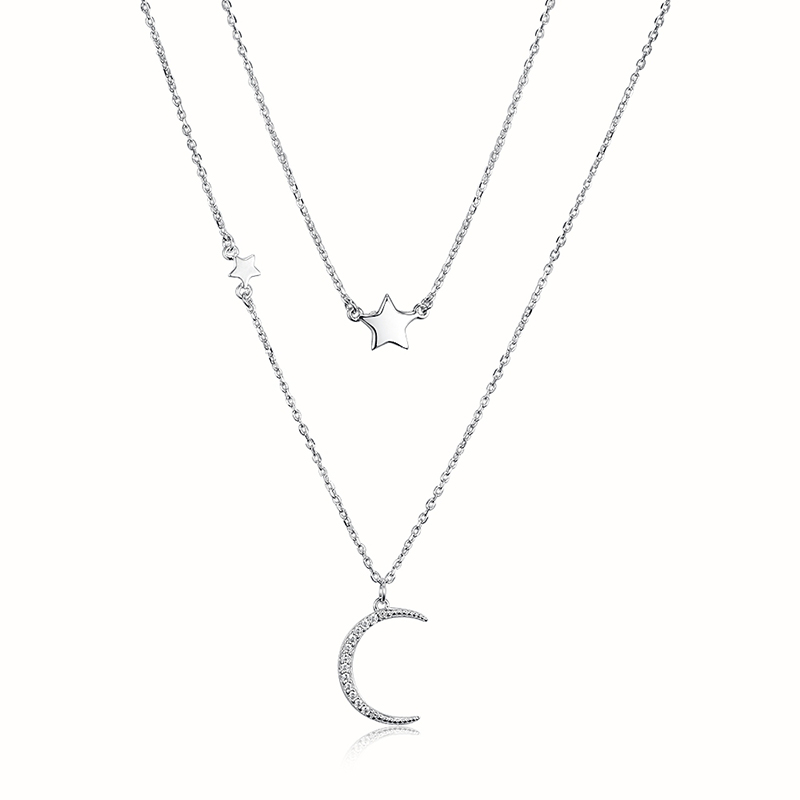 Elegant Luxurious Star Moon Sterling Silver Plating Inlay Rhinestones White Gold Plated Layered Necklaces display picture 5