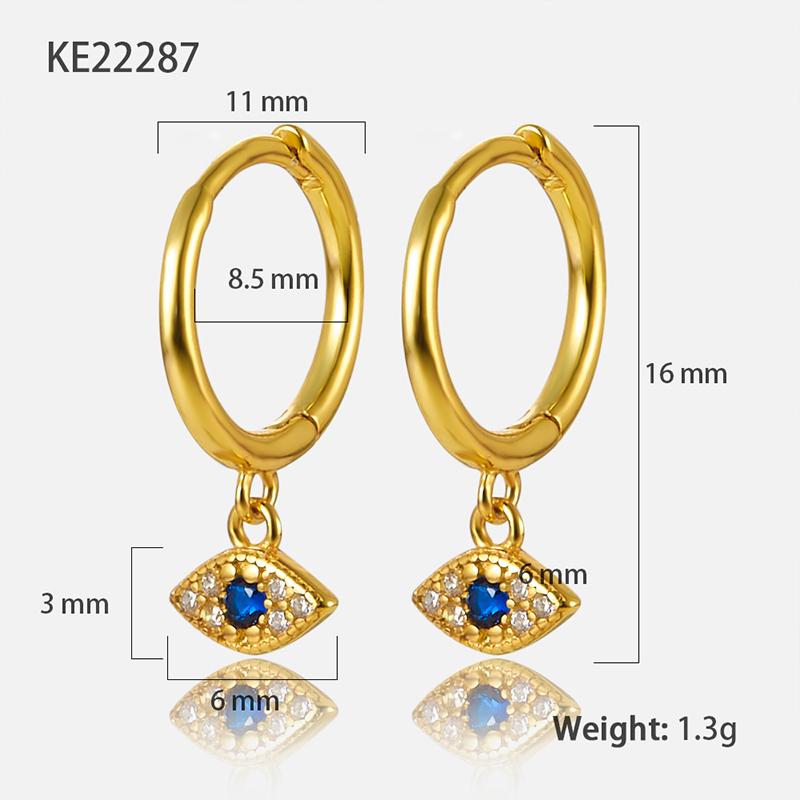 1 Paire Rétro Brillant L'oeil Du Diable Placage Incruster Argent Sterling Zircon Plaqué Or 18k Or Blanc Plaqué Des Boucles D'oreilles display picture 3