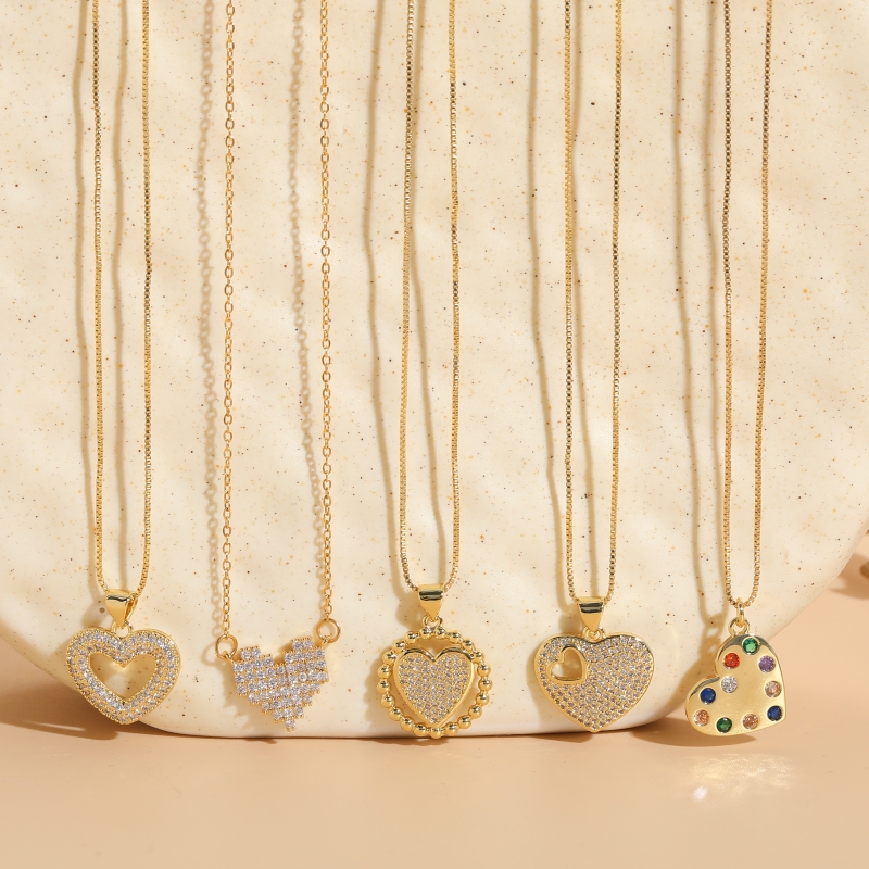 Elegant Sweet Heart Shape Copper 14k Gold Plated Zircon Pendant Necklace In Bulk display picture 2