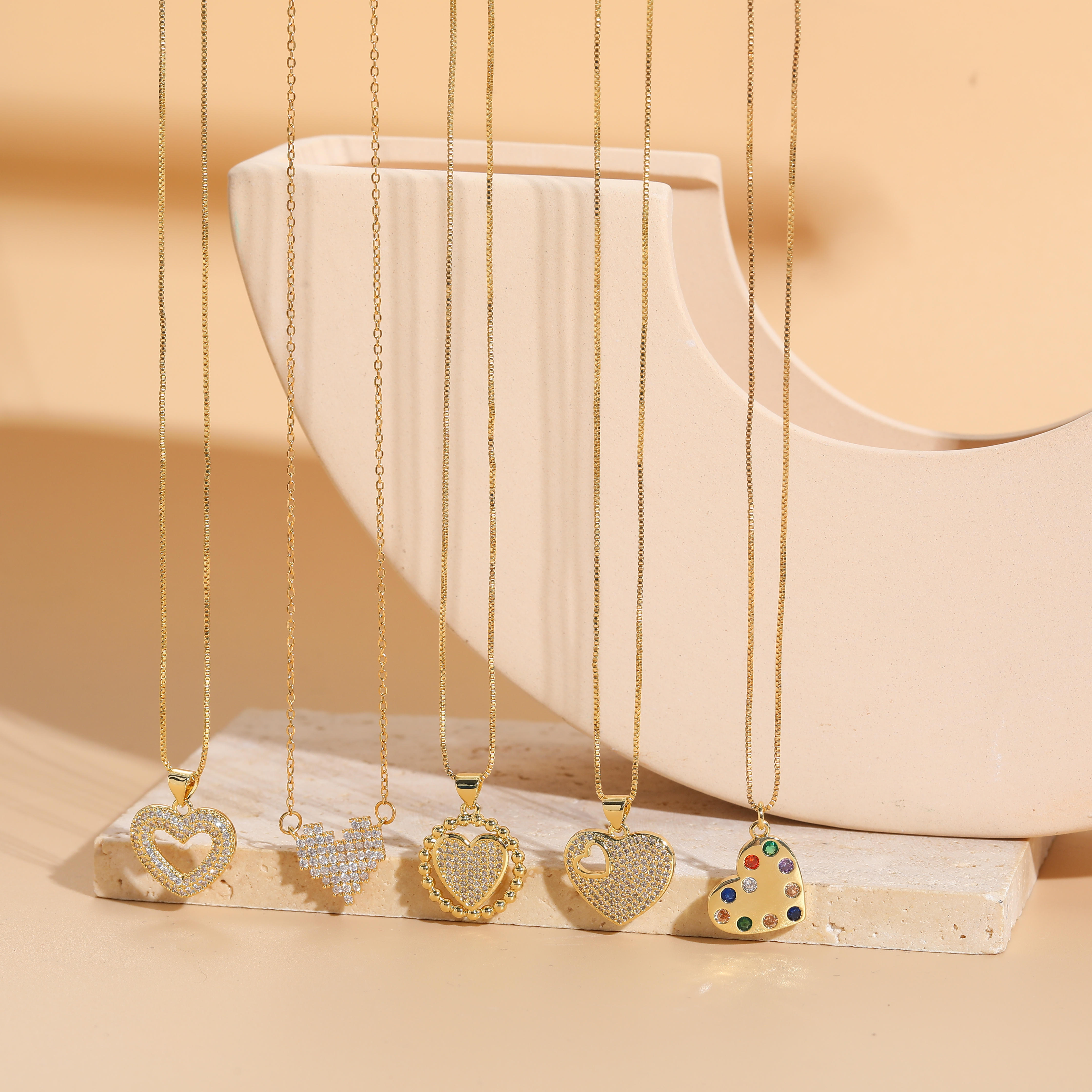 Elegant Sweet Heart Shape Copper 14k Gold Plated Zircon Pendant Necklace In Bulk display picture 4