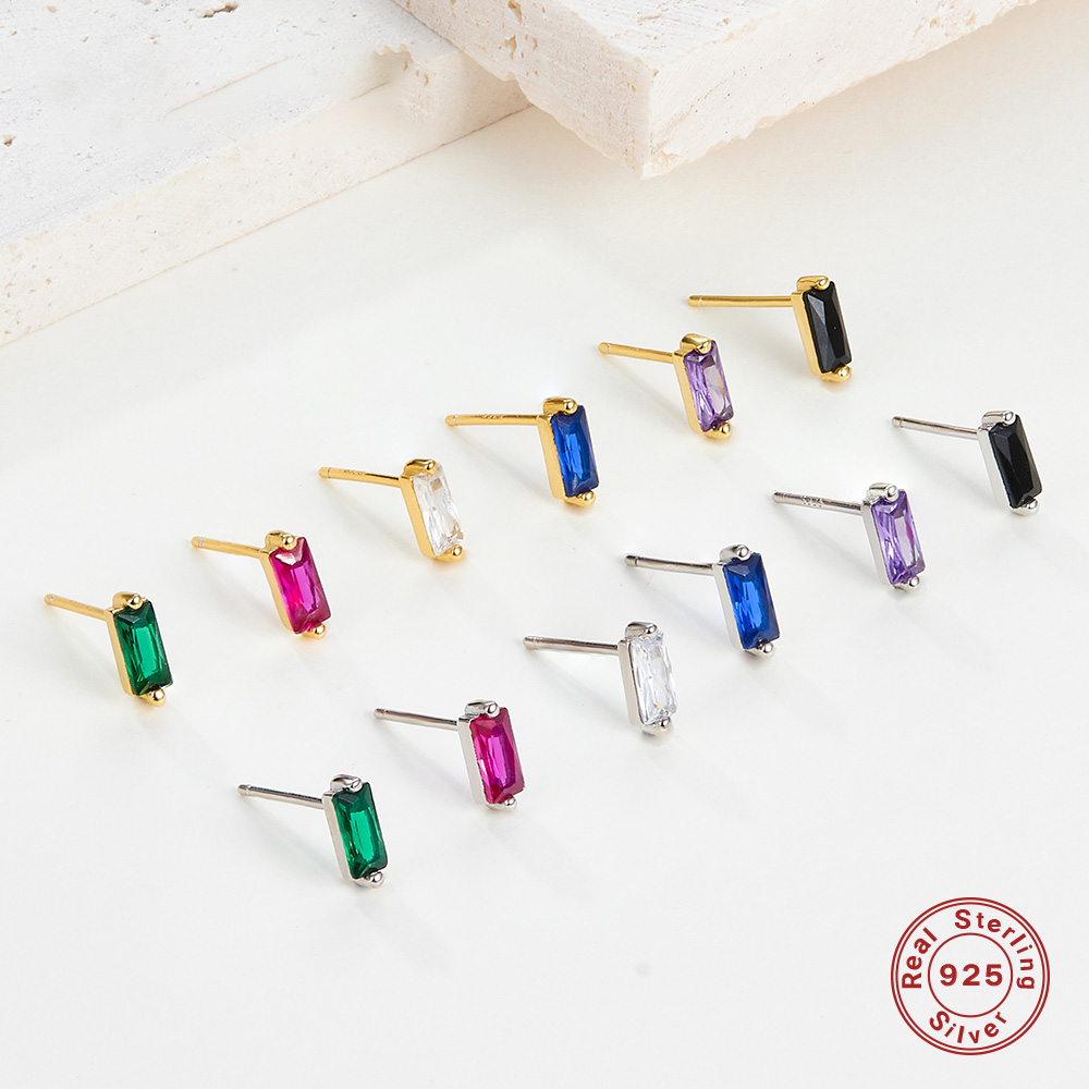 1 Pair Elegant Simple Style Commute Rectangle Plating Inlay Sterling Silver Turquoise Zircon 18k Gold Plated White Gold Plated Ear Studs display picture 2