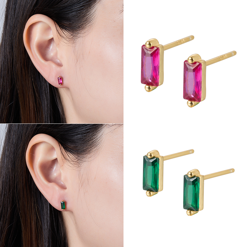 1 Pair Elegant Simple Style Commute Rectangle Plating Inlay Sterling Silver Turquoise Zircon 18k Gold Plated White Gold Plated Ear Studs display picture 7