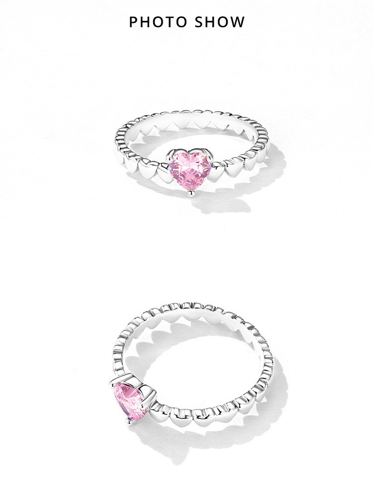 Sweet Heart Shape Sterling Silver Inlay Zircon Rings display picture 2
