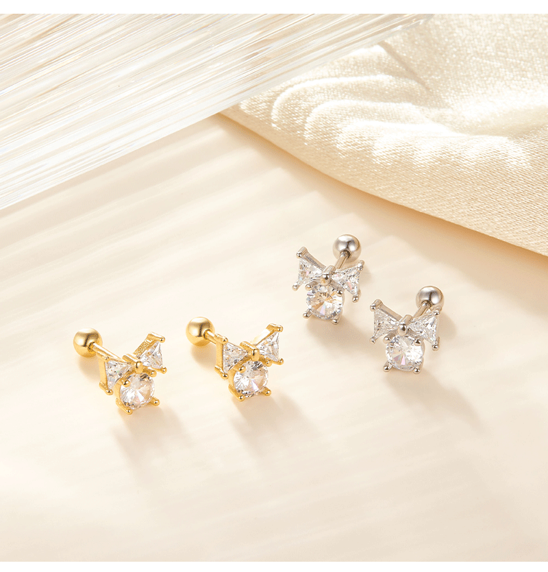 1 Pair Simple Style Commute Shiny Bow Knot Plating Hollow Out Inlay Sterling Silver Zircon 18k Gold Plated White Gold Plated Ear Studs display picture 3