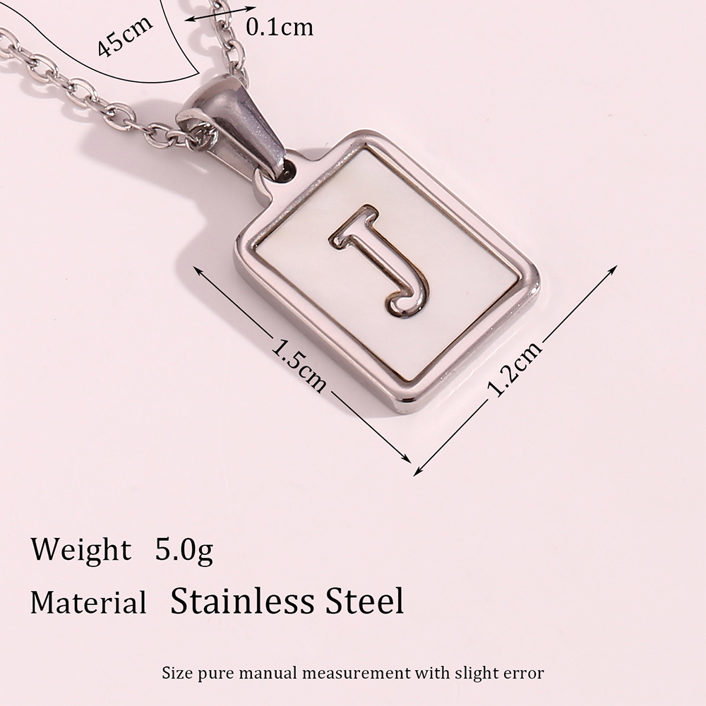 Simple Style Letter Square Stainless Steel Inlay Shell Pendant Necklace display picture 2