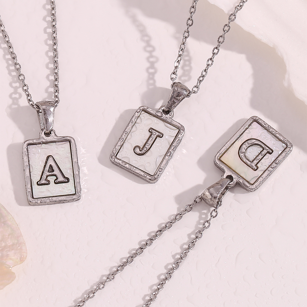 Simple Style Letter Square Stainless Steel Inlay Shell Pendant Necklace display picture 12
