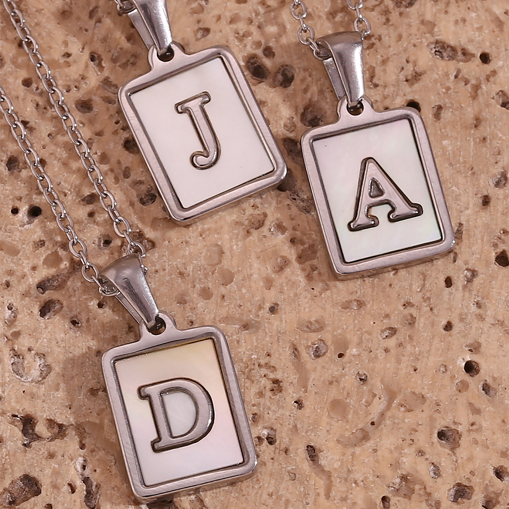 Simple Style Letter Square Stainless Steel Inlay Shell Pendant Necklace display picture 1