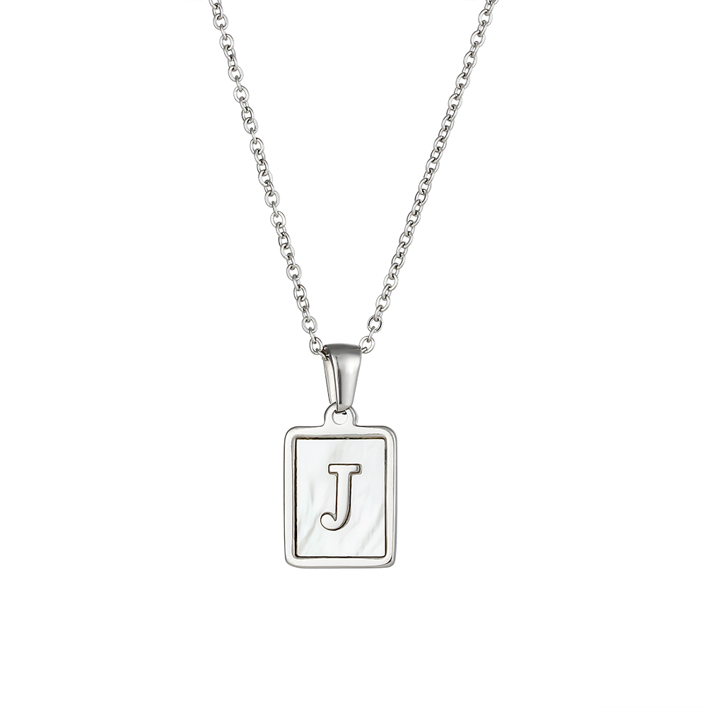 Simple Style Letter Square Stainless Steel Inlay Shell Pendant Necklace display picture 4