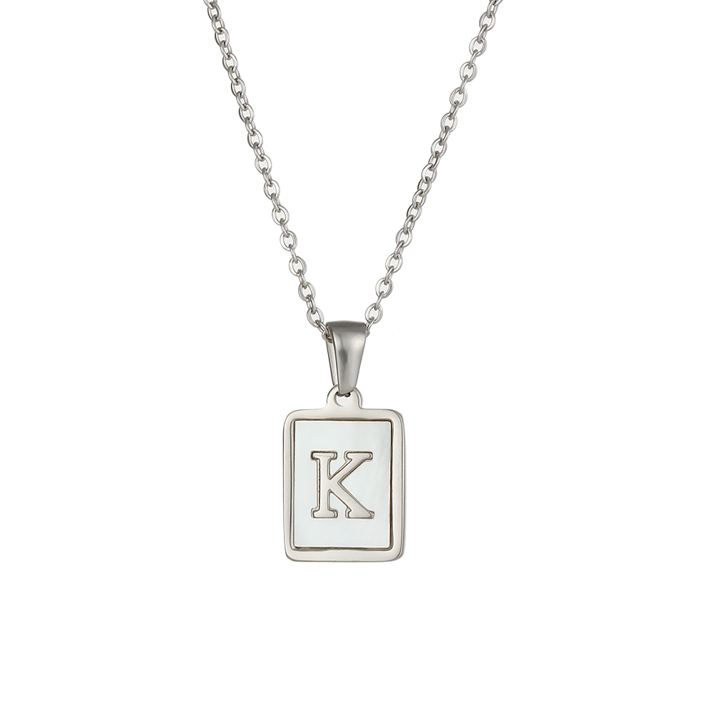 Simple Style Letter Square Stainless Steel Inlay Shell Pendant Necklace display picture 6