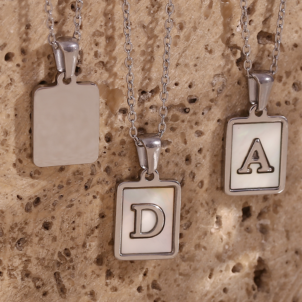 Simple Style Letter Square Stainless Steel Inlay Shell Pendant Necklace display picture 8