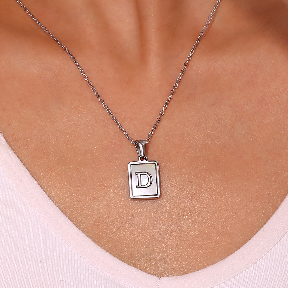 Simple Style Letter Square Stainless Steel Inlay Shell Pendant Necklace display picture 11